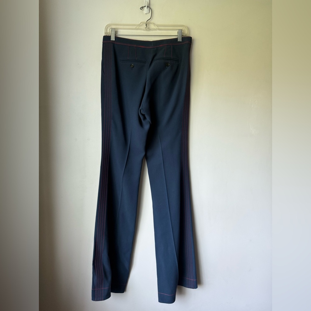 Burberry Navy Red Contrast Stitch Flared Mid Rise Trousers 4 - Picture 5 of 7